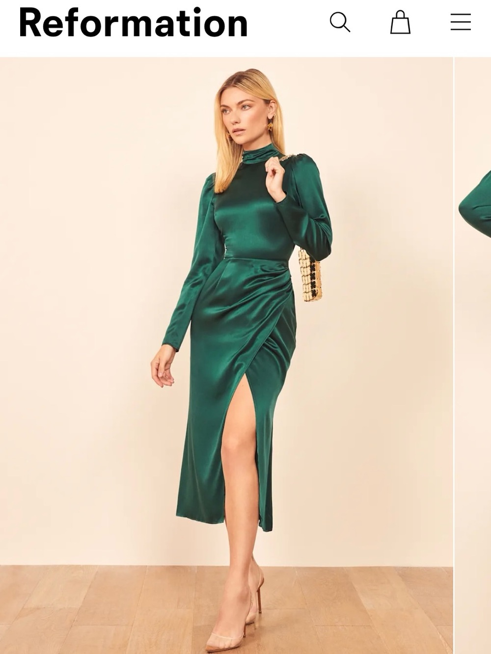 Reformation “Carmelina” Emerald Dress (Size 4)